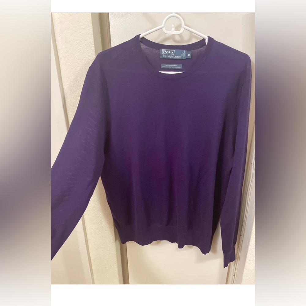 polo ralph lauren vintage purple sweater 100% merino wool sz m